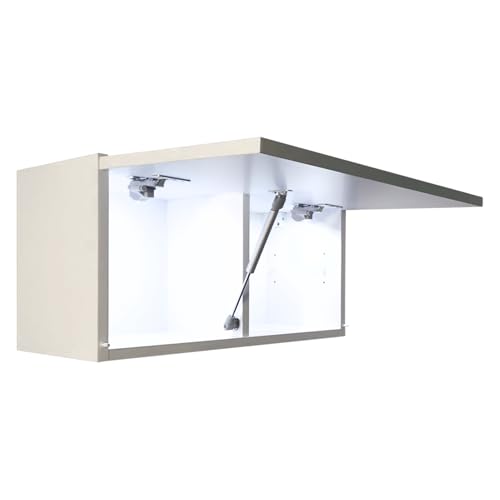 Milionmeblicom Badezimmerschrank Laura Hängeschrank Badezimmermöbel Klappbarer Badezimmer Wandschrank Teleskopöffnung LED-Beleuchtung - Mattweiß/Weiß Hochglanz, Maße 30 x 60 x 23 cm von Milionmeblicom