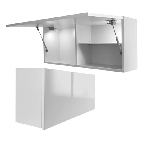 Milionmeblicom Badezimmerschrank Laura Hängeschrank Badezimmermöbel Klappbarer Badezimmer Wandschrank Teleskopöffnung LED-Beleuchtung - Mattweiß/Weiß Hochglanz, Maße 39 x 90 x 23 cm von Milionmeblicom