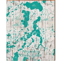 Alexandria Chain Of Lakes Weiß & Türkis Shabby Landkarte | Wand-Kunstdruck Auf Echtholz von MillWoodArt