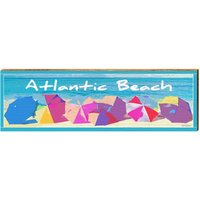 Atlantik-Strand Bunte Strand-Sonnenschirme | Echtholz Kunstdruck von MillWoodArt