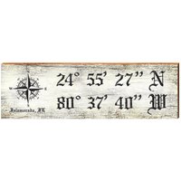 Islamorada, Fl Kompass Schwarz & Weiß Breitengrad Längengrad | Wand-Kunstdruck Auf Echtholz von MillWoodArt