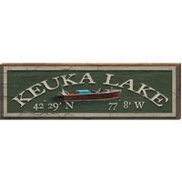 Keuka Lake Vintage Boot Grün Breitengrad Längengrad | Echtholz Kunstdruck von MillWoodArt