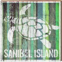 Sanibel Island Meeresschildkröte Grüne Tafeln | Echtholz Kunstdruck von MillWoodArt