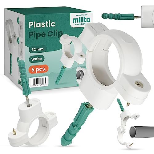 5x Millto™ Rohrschelle Kunststoff Halterung Rohr Klemme Stockschraube Dübel Rohrhalter Wasserrohrhalter Abwasserrohrschelle Kanalisationsrohrschelle Abwasserrohrhalterung von Millto