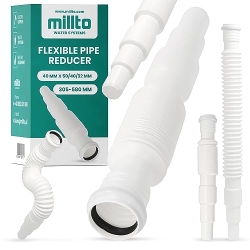 Millto™ Flexibler Rohrreduzierer 40 x 50/40/32 mm Sanitärarmaturen Reduzierrohr-Verlängerung Abflussverbinder mit Muffe Langlebiges HDPE Polyethylen Beschädigungssicherer Kanalsystem Anschluss von Millto