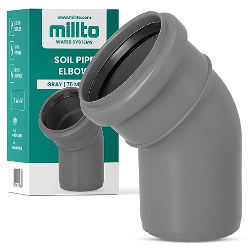 Millto™ Kunststoff Bogen 75x75 mm 45º PP-Bogen Abwasser Installation Rohrbogen Abwassersysteme Abflussrohr Anschluss Kanalisationsrohr Sanitärverbinder Armaturen für Entwässerungssysteme von Millto