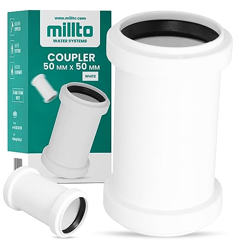 Millto™ Muffe Abwasserrohr 50 x 50 mm Weiß PP Abwasserkanalisation Verbindung Anschluss Kanalrohrsystem Chemische Beständigkeit Mit 2 Gummidichtringen von Millto