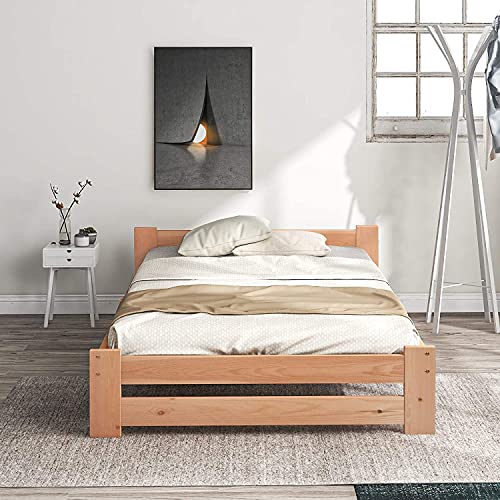 Kinderbett 90X200cm Holzbett Massivholzbett aus Bettgestell Futonbett Massivholz Natur Bett aus mit Kopfteil und Lattenrost Jugendbett (90 X 200cm) von Miluraining