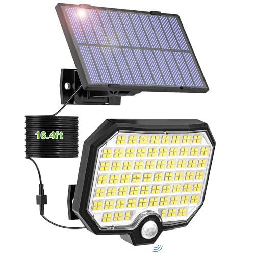 MinPea Solarlampen für Außen mit Bewegungsmelder, 1 Stück 252 LED Solar Strahler Super Helle 3 Modi Solarleuchten Aussen IP65 Wasserdichte Solar Wandleuchte mit 5M Kabel für Garten Garage von MinPea