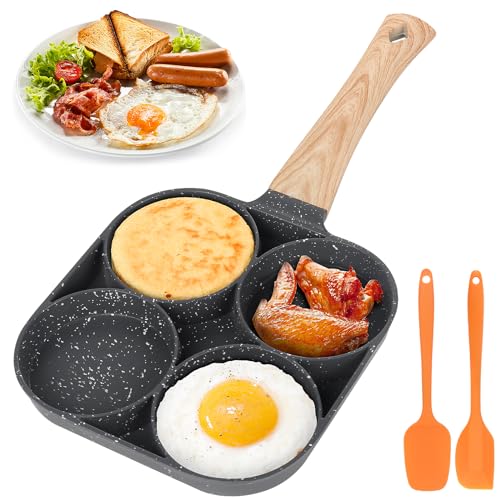 Mineup Spiegeleipfanne, Pancake Pfanne, Spiegelei Burger Pfanne, 4 Loch Augenpfanne mit Griff, Antihaft-Aluminium Pfanne, für Induktion & Gasherd, für Pancakes Spiegelei Hamburger von Mineup