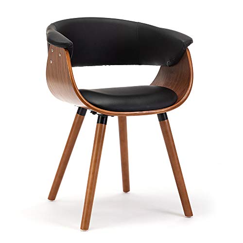Mingone Esszimmerstühle Holz Küchenstühle mit Armlehnen Retro Design Massivholz Stuhl Kunstleder Sitze, Braun von Mingone