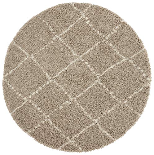 Hash Teppich Rund Hochflor Wohnzimmer-Teppich Weich Flauschig Langflor Shaggy Flokati Rauten Muster für Wohnzimmer Küche Flur oder Schlafzimmer Beige-Creme ø 120 cm von Mint Rugs