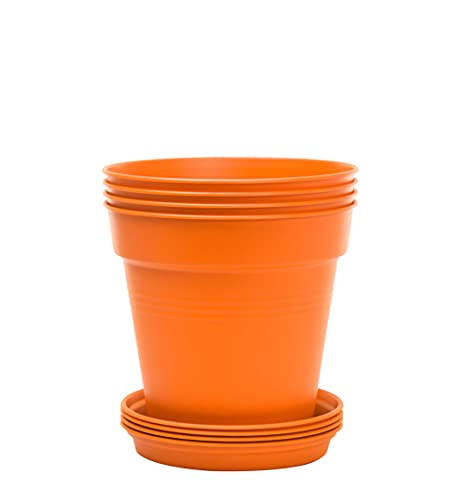 Mintra Home Set mit 4 farbigen runden Blumentöpfen (Orange, 15 cm rund) von Mintra Home