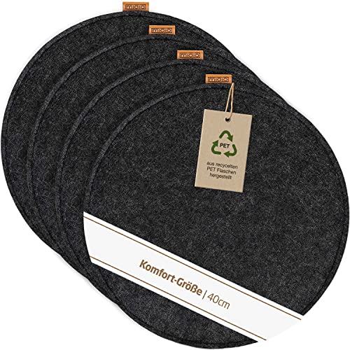 Miqio Design Sitzkissen Rund aus Filz mit Antirutschnoppen | Nachhaltig aus recycelten PET Flaschen | ø40 cm | 4er-Set | Waschbare Stuhlkissen rutschfest | Sitzauflage für Bank und Stuhl | Dunkelgrau von Miqio