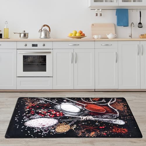 miqna Küchenteppich, rutschfeste Küchenläufer, Waschbarer Küchen Teppich, Schwarz Küchenmatte, (schwarz, 80 x 200 cm) von miqna