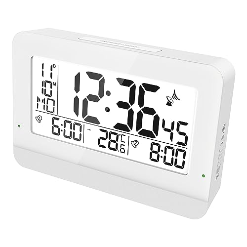 Miraval digitaler Funkwecker Datumsanzeige Designwecker Reisewecker Temperaturanzeige Großes Display 2 Alarme Snooze Hintergrundbeleuchtung geräuschlos Digitaler Wecker (Weiß) von Miraval