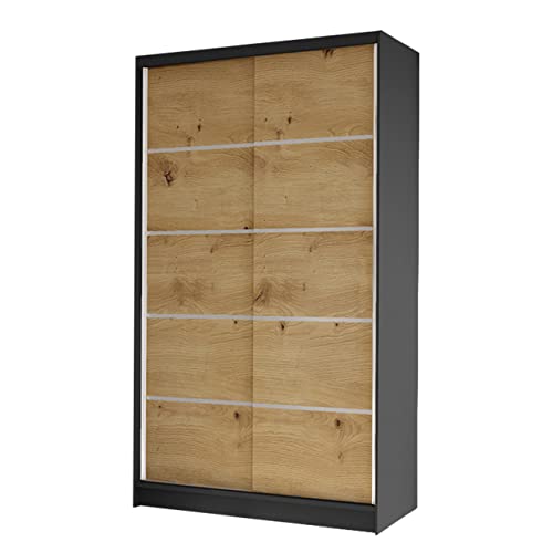 Mirjan24 Kleiderschrank Camtalo IV, Schwebetürenschrank, Garderobenschrank mit Kleiderstange und Einlegeboden, Schlafzimmerschrank, Dielenschrank (schwarz/Artisan Eiche) von Mirjan24