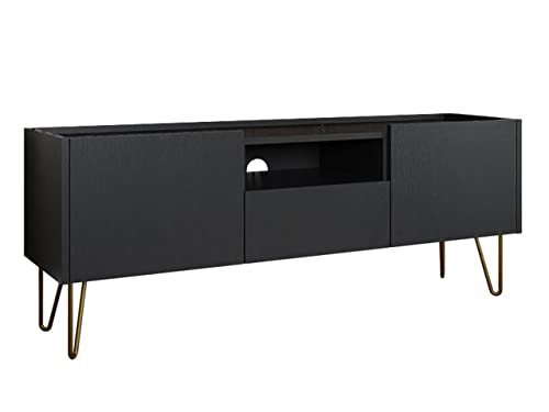 Mirjan24 TV Lowboard Madaris MRTV144 mit 2 Türen und Schublade, Metallfüße mit Gold pulverbeschichtet, Fernsehtisch Fernsehschrank Sideboard TV Schrank TV Bank (Schwarz Graphit/Marmor Schwarz Royal) von Mirjan24