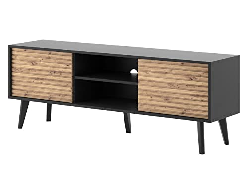 Mirjan24 TV Lowboard Wirkon WRTV154 mit 2 Türen und 2 Fächer, Griffloses Öffnungssystem Push to Open, Fernsehtisch Fernsehschrank Sideboard TV Schrank TV Bank (Schwarz/Schwarz + Eiche Artisan) von Mirjan24