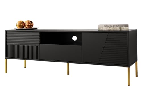 Mirjan24 TV Schrank 155 Diolio 08, Fernsehschrank, TV Lowboard mit Griffloses Öffnungssystem, Fernsehtisch, TV Tisch, Unterschrank, TV Board, Schrank, TV Bank (Schwarz) von Mirjan24