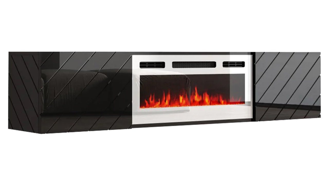 MIRJAN24 TV-Schrank Luxe (mit zwei Drehtüren, Elektrische Kamin) Realistische LED-Flamme, Gehärtetes Glas, 183x35x38 cm von MIRJAN24