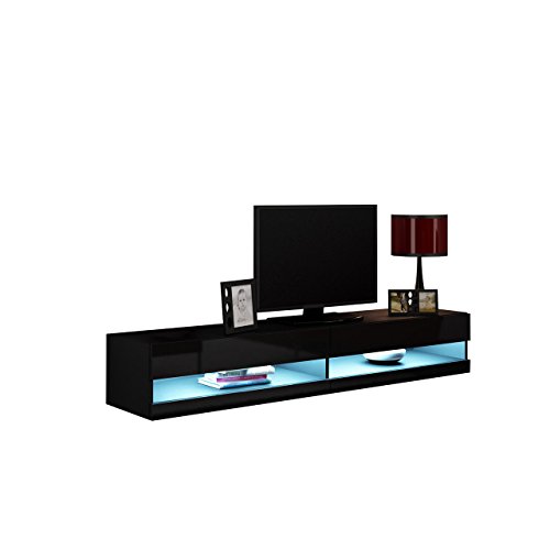 Mirjan24 TV Lowboard Vigo New 180 cm, TV Tische, TV Schrank, Fernsehschrank, Hängeschrank, Hochglanz (ohne Beleuchtung, Schwarz/Schwarz Hochglanz) von Mirjan24