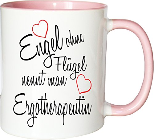 Mister Merchandise Becher Tasse Engel ohne Flügel nennt Man Ergotherapeutin Kaffee Kaffeetasse liebevoll Bedruckt Beruf Job Geschenk Weiß-Rosa von Mister Merchandise