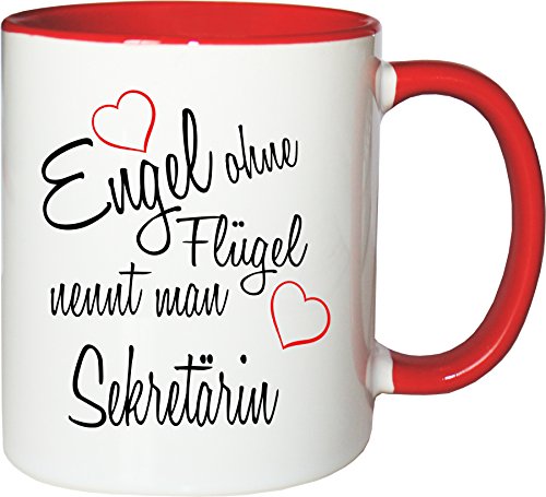 Mister Merchandise Becher Tasse Engel ohne Flügel nennt Man Sekretärin Kaffee Kaffeetasse liebevoll Bedruckt Beruf Job Geschenk Weiß-Rot von Mister Merchandise