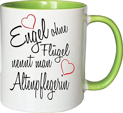 Mister Merchandise Becher Tasse Engel ohne Flügel nennt Man Altenpflegerin Kaffee Kaffeetasse liebevoll Bedruckt Beruf Job Geschenk Weiß-Grün von Mister Merchandise