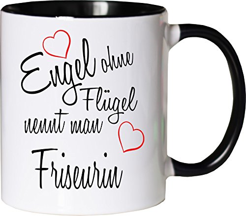 Mister Merchandise Becher Tasse Engel ohne Flügel nennt Man Friseurin Kaffee Kaffeetasse liebevoll Bedruckt Beruf Job Geschenk Weiß-Schwarz von Mister Merchandise