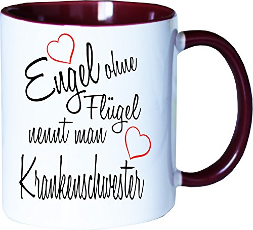 Mister Merchandise Becher Tasse Engel ohne Flügel nennt Man Krankenschwester Kaffee Kaffeetasse liebevoll Bedruckt Beruf Job Geschenk Weiß-Bordeaux von Mister Merchandise