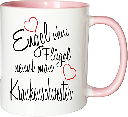 Mister Merchandise Becher Tasse Engel ohne Flügel nennt Man Krankenschwester Kaffee Kaffeetasse liebevoll Bedruckt Beruf Job Geschenk Weiß-Rosa von Mister Merchandise