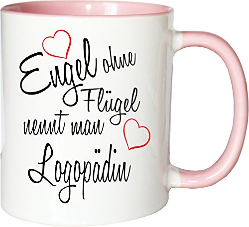 Mister Merchandise Becher Tasse Engel ohne Flügel nennt Man Logopädin Kaffee Kaffeetasse liebevoll Bedruckt Beruf Job Geschenk Weiß-Rosa von Mister Merchandise