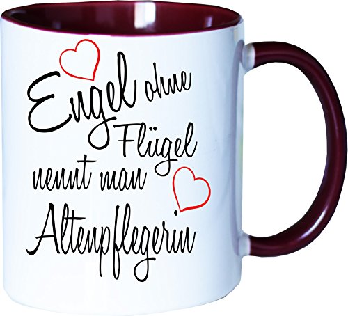 Mister Merchandise Becher Tasse Engel ohne Flügel nennt Man Altenpflegerin Kaffee Kaffeetasse liebevoll Bedruckt Beruf Job Geschenk Weiß-Bordeaux von Mister Merchandise