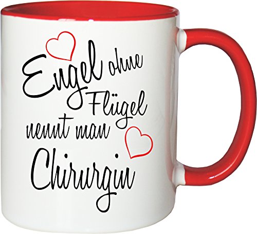 Mister Merchandise Becher Tasse Engel ohne Flügel nennt Man Chirurgin Kaffee Kaffeetasse liebevoll Bedruckt Beruf Job Geschenk Weiß-Rot von Mister Merchandise