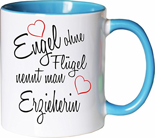 Mister Merchandise Becher Tasse Engel ohne Flügel nennt Man Erzieherin Kaffee Kaffeetasse liebevoll Bedruckt Beruf Job Geschenk Weiß-Hellblau von Mister Merchandise