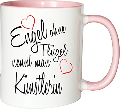 Mister Merchandise Becher Tasse Engel ohne Flügel nennt Man Künstlerin Kaffee Kaffeetasse liebevoll Bedruckt Beruf Job Geschenk Weiß-Rosa von Mister Merchandise