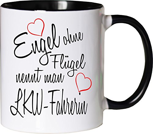 Mister Merchandise Becher Tasse Engel ohne Flügel nennt Man LKW-Fahrerin Kaffee Kaffeetasse liebevoll Bedruckt Beruf Job Geschenk Weiß-Schwarz von Mister Merchandise