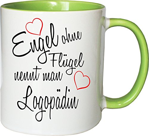 Mister Merchandise Becher Tasse Engel ohne Flügel nennt Man Logopädin Kaffee Kaffeetasse liebevoll Bedruckt Beruf Job Geschenk Weiß-Grün von Mister Merchandise