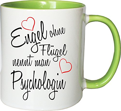 Mister Merchandise Becher Tasse Engel ohne Flügel nennt Man Psychologin Kaffee Kaffeetasse liebevoll Bedruckt Beruf Job Geschenk Weiß-Grün von Mister Merchandise