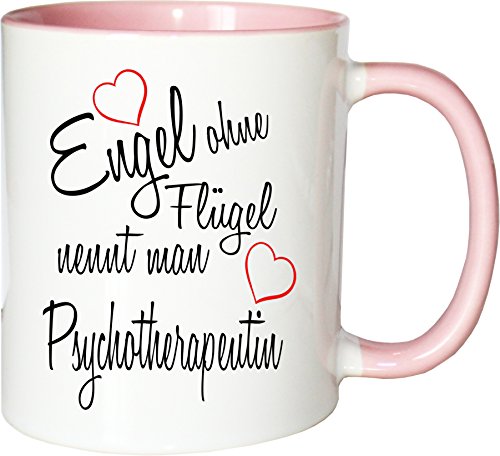 Mister Merchandise Becher Tasse Engel ohne Flügel nennt Man Psychotherapeutin Kaffee Kaffeetasse liebevoll Bedruckt Beruf Job Geschenk Weiß-Rosa von Mister Merchandise