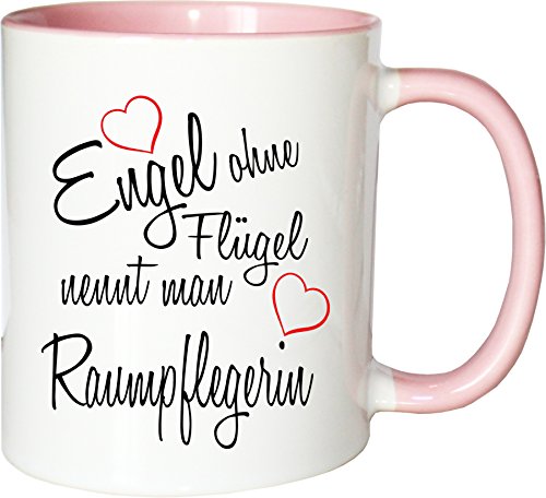 Mister Merchandise Becher Tasse Engel ohne Flügel nennt Man Raumpflegerin Kaffee Kaffeetasse liebevoll Bedruckt Beruf Job Geschenk Weiß-Rosa von Mister Merchandise