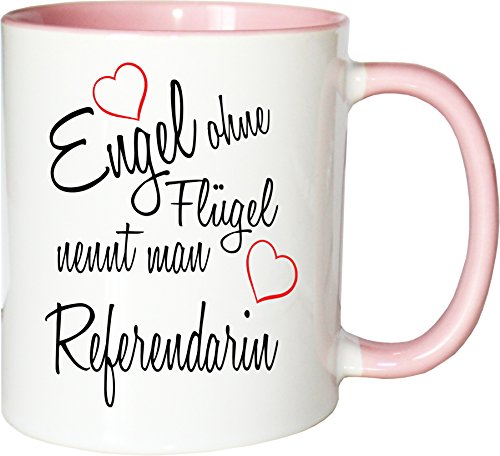 Mister Merchandise Becher Tasse Engel ohne Flügel nennt Man Referendarin Kaffee Kaffeetasse liebevoll Bedruckt Beruf Job Geschenk Weiß-Rosa von Mister Merchandise