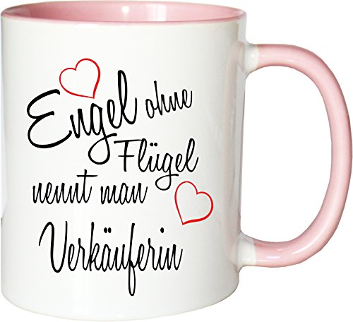 Mister Merchandise Becher Tasse Engel ohne Flügel nennt Man Verkäuferin Kaffee Kaffeetasse liebevoll Bedruckt Beruf Job Geschenk Weiß-Rosa von Mister Merchandise