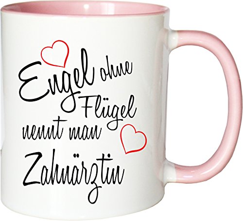 Mister Merchandise Becher Tasse Engel ohne Flügel nennt Man Zahnärztin Kaffee Kaffeetasse liebevoll Bedruckt Beruf Job Geschenk Weiß-Rosa von Mister Merchandise