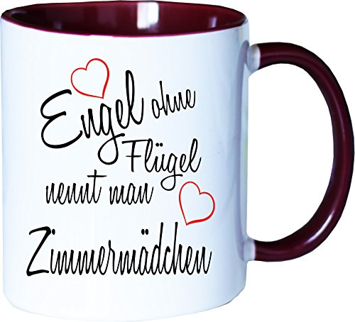 Mister Merchandise Becher Tasse Engel ohne Flügel nennt Man Zimmermädchen Kaffee Kaffeetasse liebevoll Bedruckt Beruf Job Geschenk Weiß-Bordeaux von Mister Merchandise