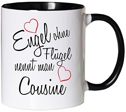 Mister Merchandise Kaffeebecher Tasse Engel ohne Flügel nennt Man Cousine Tante Tochter Onkel Schwanger Baby Teetasse Becher Weiß-Schwarz von Mister Merchandise