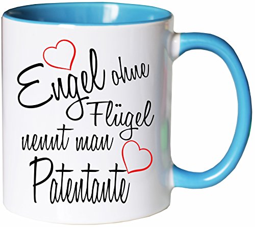 Mister Merchandise Kaffeebecher Tasse Engel ohne Flügel nennt Man Patentante Schwanger Baby Pate Beste Freundin Tantchen Schwester Teetasse Becher Weiß-Hellblau von Mister Merchandise