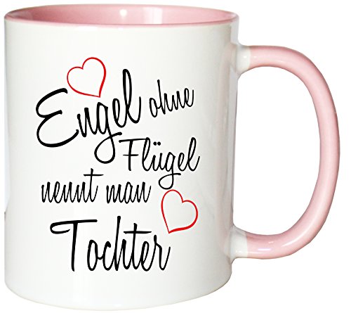 Mister Merchandise Kaffeebecher Tasse Engel ohne Flügel nennt Man Tochter Kind Geburt Schwanger Geschenk Geburtstag Wunschkind Teetasse Becher Weiß-Rosa von Mister Merchandise