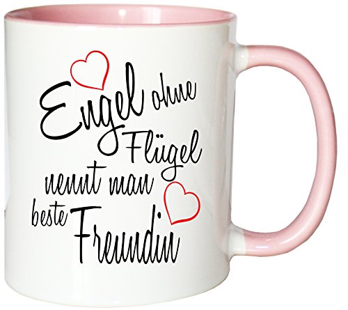 Mister Merchandise Kaffeebecher Tasse Engel ohne Flügel nennt Man Beste Freundin BFF Freund Mädchen Freundschaft Friends Teetasse Becher Weiß-Rosa von Mister Merchandise